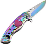 Snake Eye Spring Assist Cupid Heart Knife 3CR13 Steel/Rainbow Handle SKU  SE-5216RB