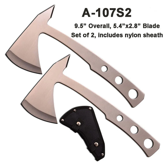 2 Piece Tactical Throwing Axe Set Stainless Steel with Sheath SKU A-107S2