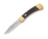 Buck 110 Automatic Folding Knife w/Leather Sheath 420HC Stainless-Steel/Ebony Wood Handle with Brass Bolsters SKU 0110BRSA-B
