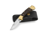 Buck 112 Folding Ranger Lock Back Knife w/Leather Sheath 420HC Stainless-Steel Blade/Ebony Handle with Brass Bolsters SKU 0112BRS-B