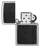 Zippo Black Leather Logo Street Chrome Windproof Lighter