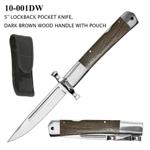 Lockback Folding Knife w/Sheath Stainless-Steel Blade/Wood Insert Handle SKU 10-001DW