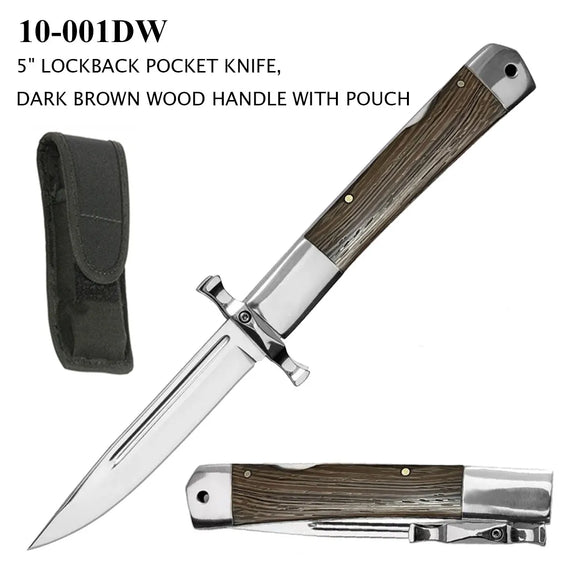 Lockback Folding Knife w/Sheath Stainless-Steel Blade/Wood Insert Handle SKU 10-001DW