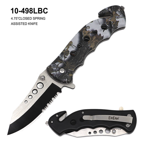 ElitEdge Spring Assist Rescue Knife Two Tone Stainless-Steel Blade/3D Print Leaves ABS Handle SKU 10-428LBC