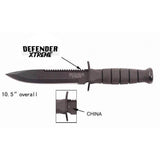 Defender-Xtreme 10.5" Hunting Knife w/Sheath & Sharpener Black Steel Blade/Black Handle SKU 5752