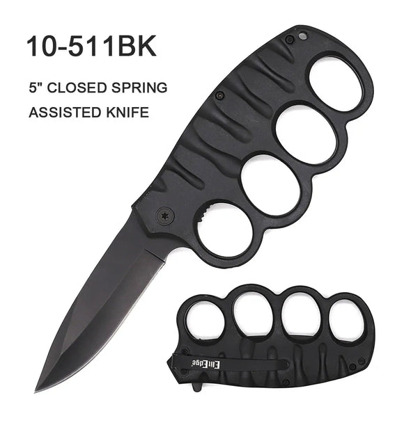 EliteEdge Spring Assist Knuckle Folding Knife Black Stainless-Steel Blade/Black Alum. Handle SKU 10-511BK