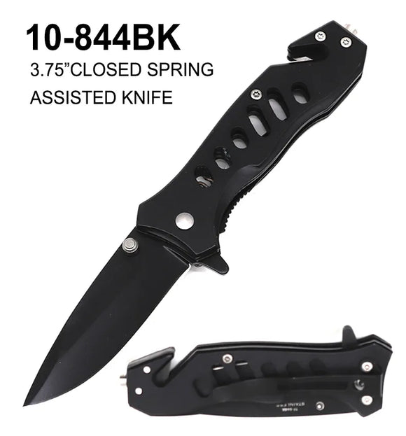 Spring Assist Rescue Folding Knife Black SS/Black Handle SKU 10-844BK