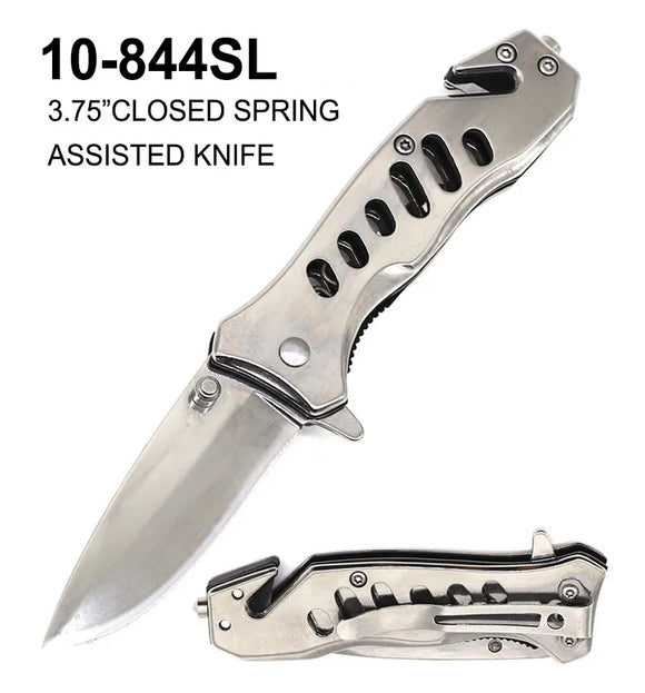 Spring Assist Rescue Knife Mirror Finish SS/Mirror Finish SS Handle SKU 10-844SL