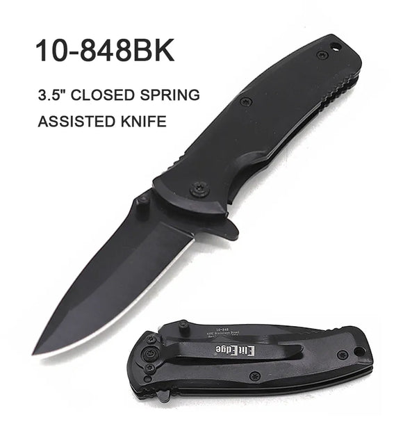 ElitEdge Spring Assist Knife Black SS/Black Handle SKU 10-848BK
