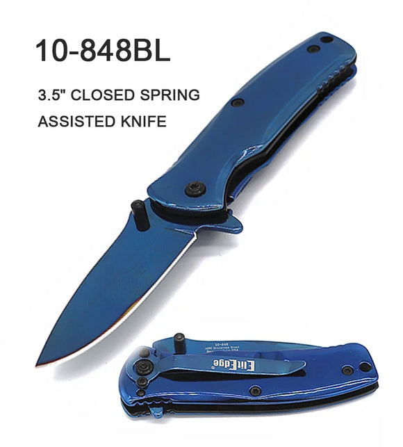 ElitEdge Spring Assist Knife Blue/ Blue Ti Coated Handle SKU 10-848BL