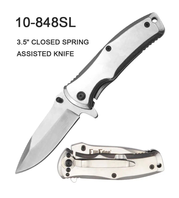 ElitEdge Spring Assist Knife SS/Mirror Finish SS Handle SKU 10-848SL