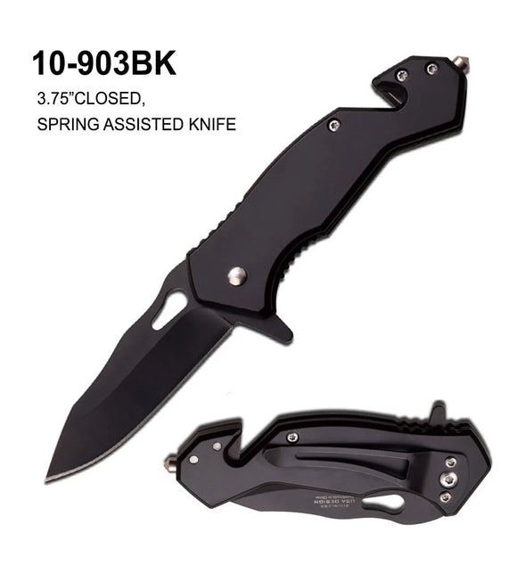 Spring Assist Rescue Knife Black SS/Black SS SKU 10-903BK