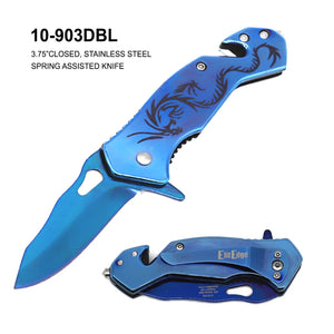 ElitEdge  Spring Assist Rescue Knife Blue SS/Blue Ti Coated Handle SKU 10-903DBL