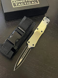 Armed Force Tactical OTF Knife w/Sheath Black & Silver Stainless-Steel Blade/Chrome Finish Zinc Alloy Handle SKU 10-929