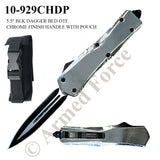 Armed Force Tactical OTF Knife w/Sheath Black & Silver Stainless-Steel Blade/Chrome Finish Zinc Alloy Handle SKU 10-929