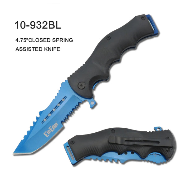 ElitEdge Spring Assist Knife Blue Serr. Blade/Black Nylon Fiber Handle SKU 10-932BL