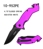 EliteEdge Spring Assist Rescue Knife Black Stainless-Steel Blade/Purple Aluminum Handle SKU 10-952PE