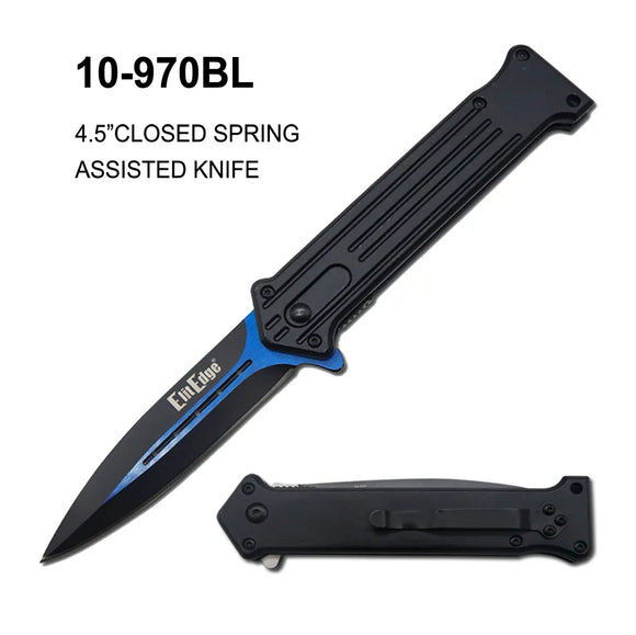 ElitEdge Spring Assist Knife Black & Blue SS Blade/Black Alum. Handle SKU 10-970BL