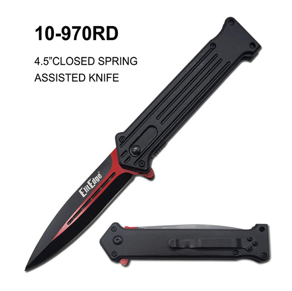ElitEdge Spring Assist Knife Black & Red SS Blade/Black Alum. Handle SKU 10-970RD