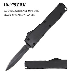 Mini OTF Automatic Knife Black SS Dagger Blade/Black Zinc Alloy Handle SKU 10-979ZBK