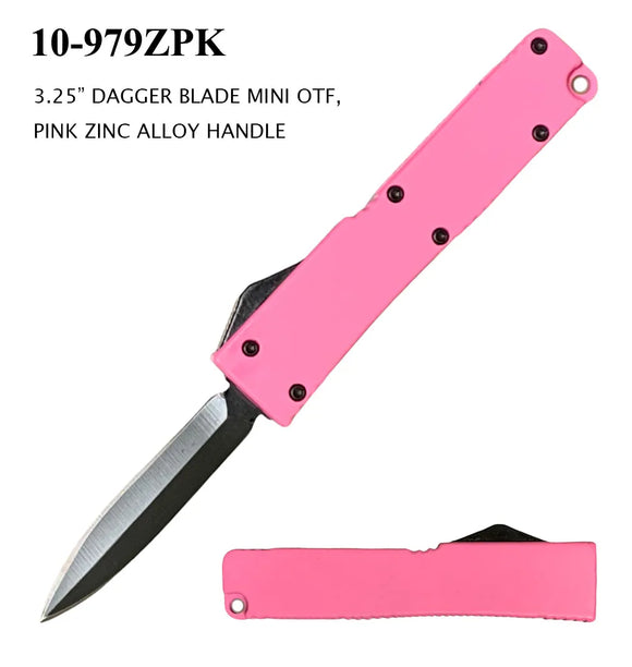 Mini OTF Automatic Knife Black SS Blade/Pink Zinc Alloy Handle SKU 10-979ZPK