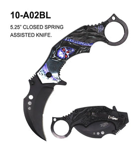 ElitEdge Spring Assisted Karambit Knife Grim Reaper Blue SKU 10-A02BL