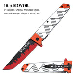 Spring Assisted Tanto Folding Knife Black & Red Blade/3D Printed Anime Samurai ABS Handle SKU 10-A102WOR