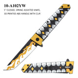 Spring Assisted Tanto Folding Knife Multi Color Stainless-Steel Blade/3D Printed Anime Samurai ABS Handle SKU 10-A102YW