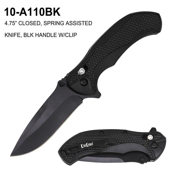 EliteEdge Spring Assist Axis Lock Knife Black 3CR13 Stainless-Steel Blade/Black ABS Handle SKU 10-A110BK