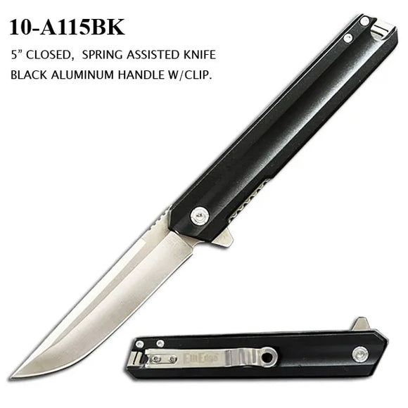 EliteEdge Spring Assist Knife 3CR13 Stainless-Steel Blade/Black Aluminum Handle SKU 10-A115BK