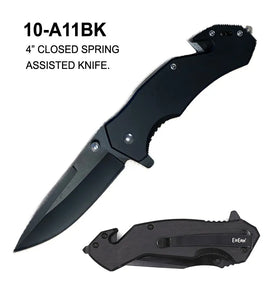 ElitEdge Spring Assist Rescue Knife Black SS Blade/Black SS Handle SKU 10-A11BK