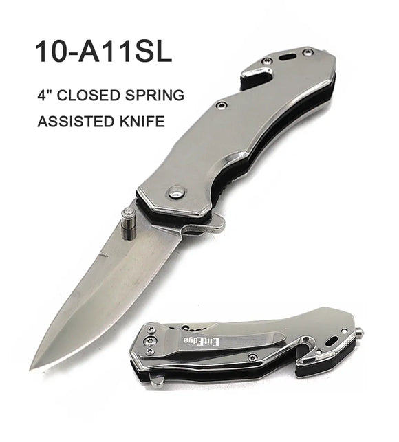 ElitEdge Spring Assist Rescue Knife SS Blade/Mirror Finish SS Handle SKU 10-A11SL