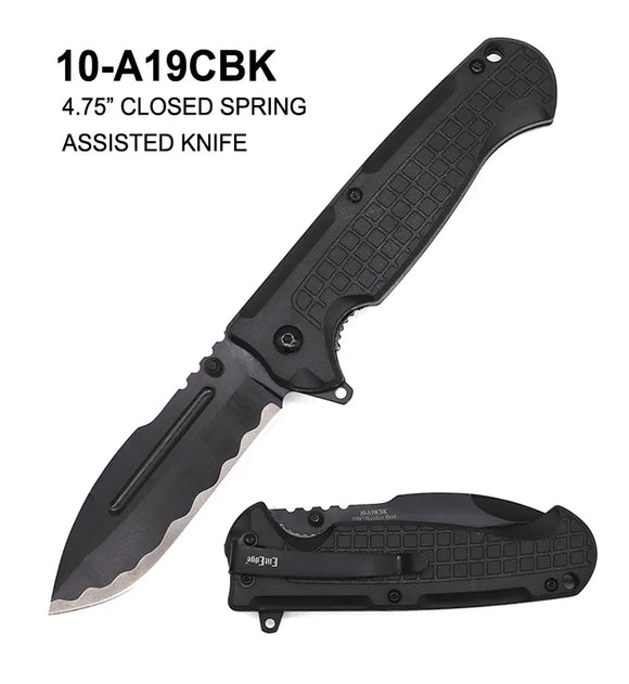 ElitEdge Spring Assist Knife Black SS Blade/Black ABS Handle SKU 10-A19CBK