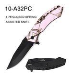 EliteEdge Spring Assist Knife Black Stainless-Steel Blade/Pink Outdoor Camo Nylon Handle SKU 10-A32PC