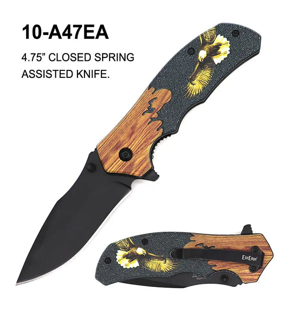 ElitEdge Spring Assist Knife Black SS Blade/3D Eagle Design Handle SKU 10-A47EA