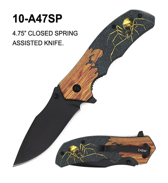 ElitEdge Spring Assist Knife Black SS Blade/3D Spider Design Handle SKU 10-A47SP