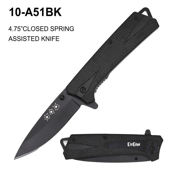 ElitEdge Spring Assist Knife Black Stainless-Steel Blade/Black Pistol Grip Style Handle SKU 10-A51BK