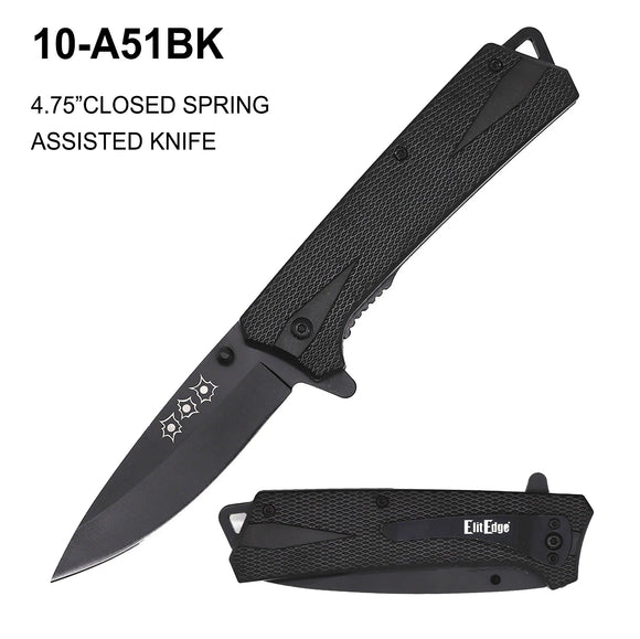 ElitEdge Spring Assist Knife Black SS Blade/Black Pistol Grip Style Handle SKU 10-A51BK