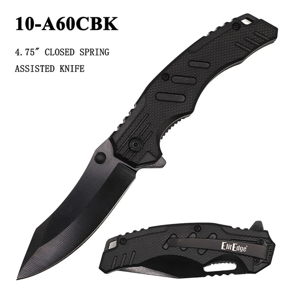 ElitEdge Spring Assist Knife Black SS Blade/Black ABS Handle SKU 10-A60CBK