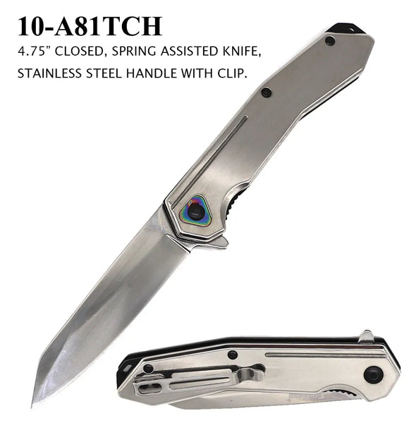 ElitEdge Spring Assist Knife SS Tanto Blade/SS Handle SKU 10-A81TC
