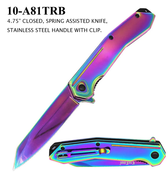 ElitEdge Spring Assist Knife Rainbow Tanto SS Blade/Rainbow SS Handle SKU 10-A81TRB