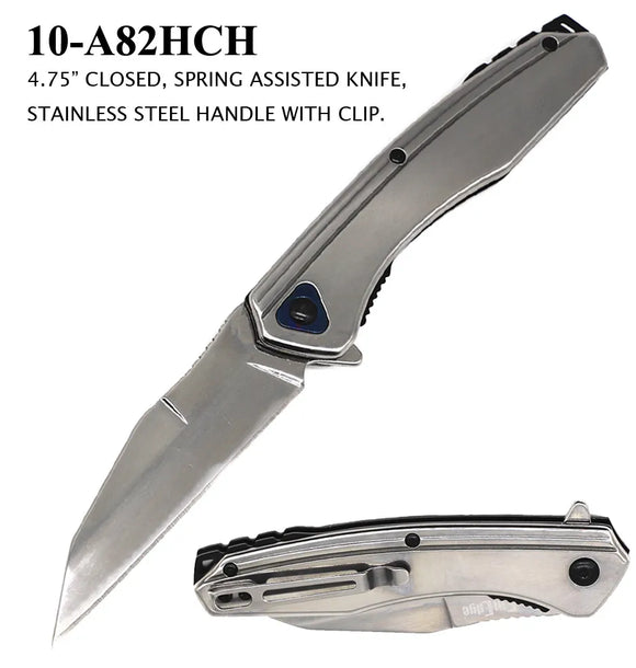 ElitEdge Spring Assist Knife Hawkbill SS Blade/SS Handle SKU 10-A82HCH