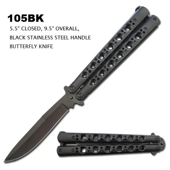 Butterfly Knife Black/Black Stainless Steel SKU 105BK