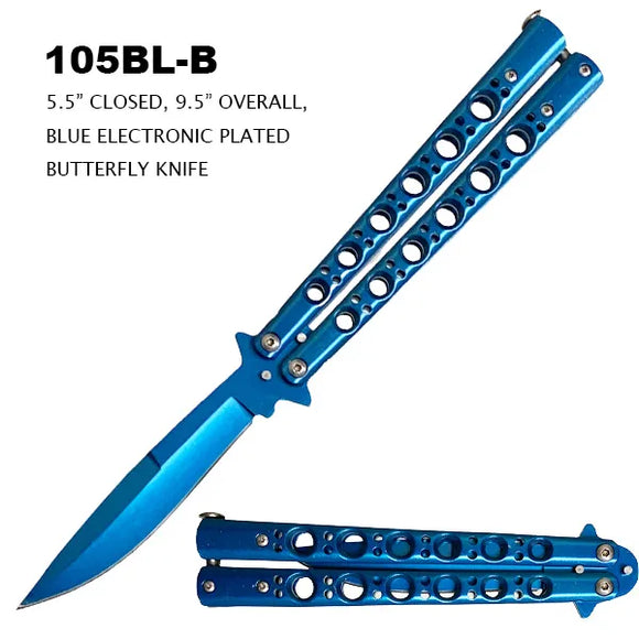 Butterfly Knife Blue/Blue Electronic Plating Stainless Steel SKU 105BLB