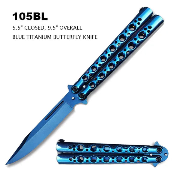 Butterfly Knife Blue/Blue Titanium Coating Stainless Steel SKU 105BL