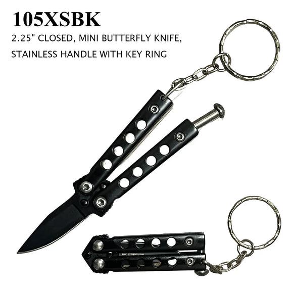 Mini Butterfly Knife Keychain Black Blade/Black Handle SKU 105XSBK