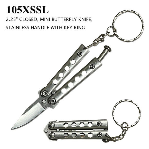 Mini Butterfly Knife Keychain Silver Blade/Silver Handle SKU 105XSSL