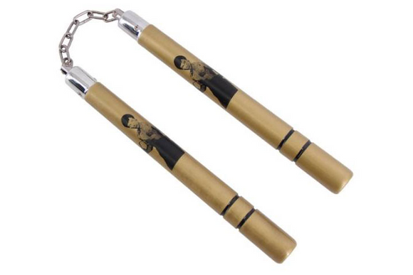 Gold Round Nunchakus Bruce Lee Handles SKU NC-3