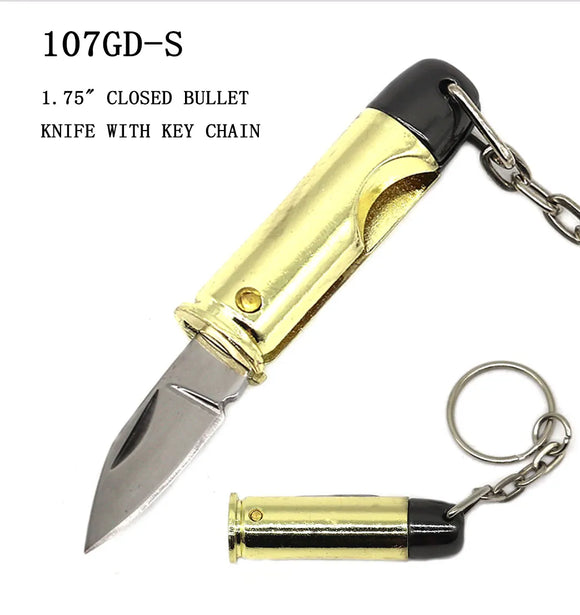 Bullet Knife Keychain Stainless-Steel Blade Gold Handle SKU 107GD-S