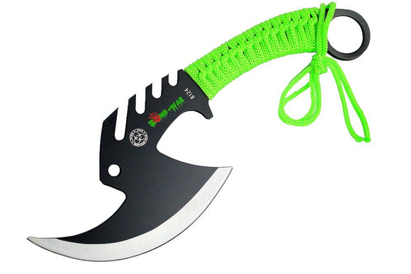 Zomb-War Tactical Full Tang Axe Black Stainless-Steel/Green Cord Wrap Handle w/Sheath 11.5